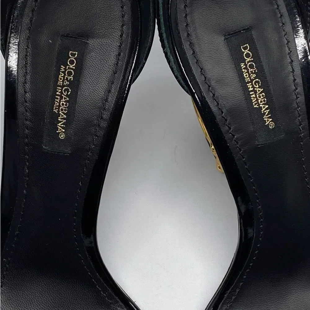 Dolce&Gabbana Sculpted-Heel Baroque DG Leather Sandals size 37 - Picture 9 of 13